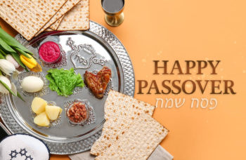 Happy Passover image with seder plate