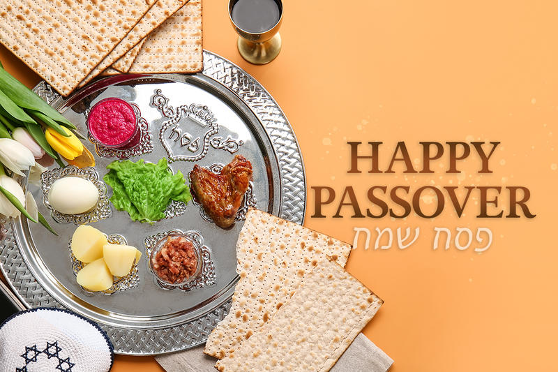 Happy Passover image with seder plate