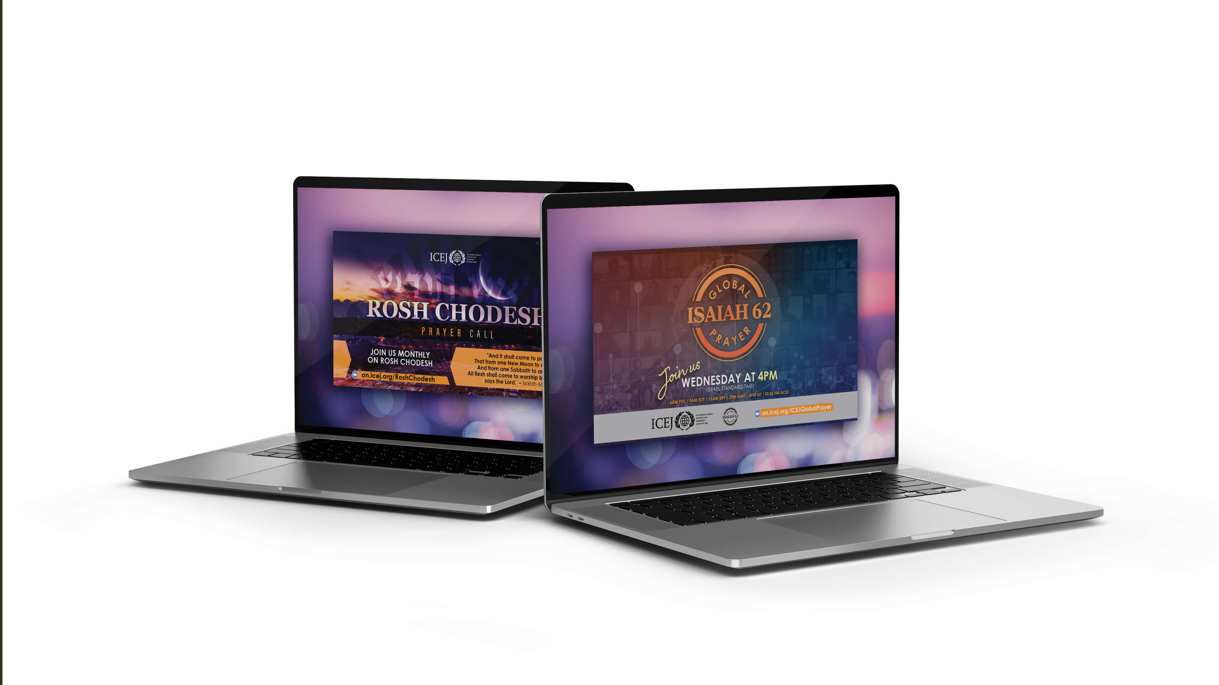 Computer screens of Rosh Chodesh and Global prayer images