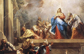 Holy Spirit falling on disciples