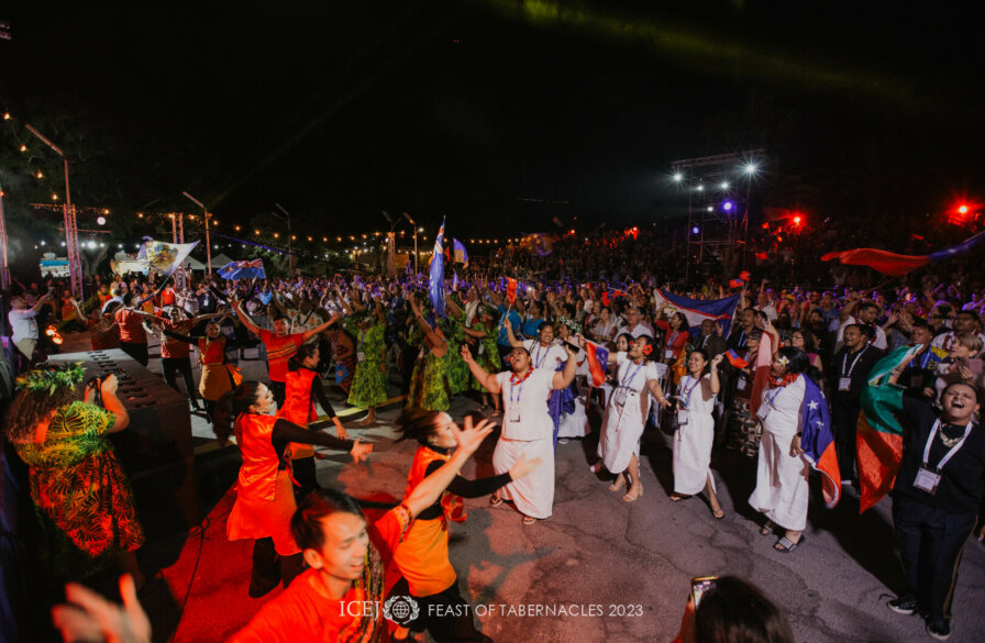 Pilgrims celebrating at the Feast of Tabernacles