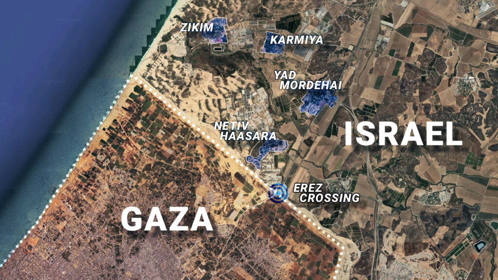 Map showing Israeli Kibbutz in Hof-Ashkelon region
