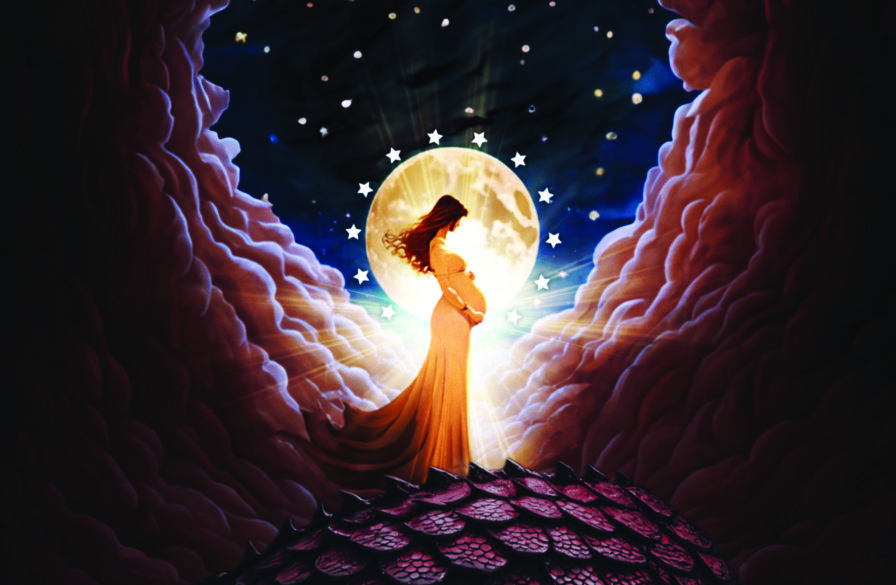 Teaching- dragon and moon, pregnant woman. Firefly