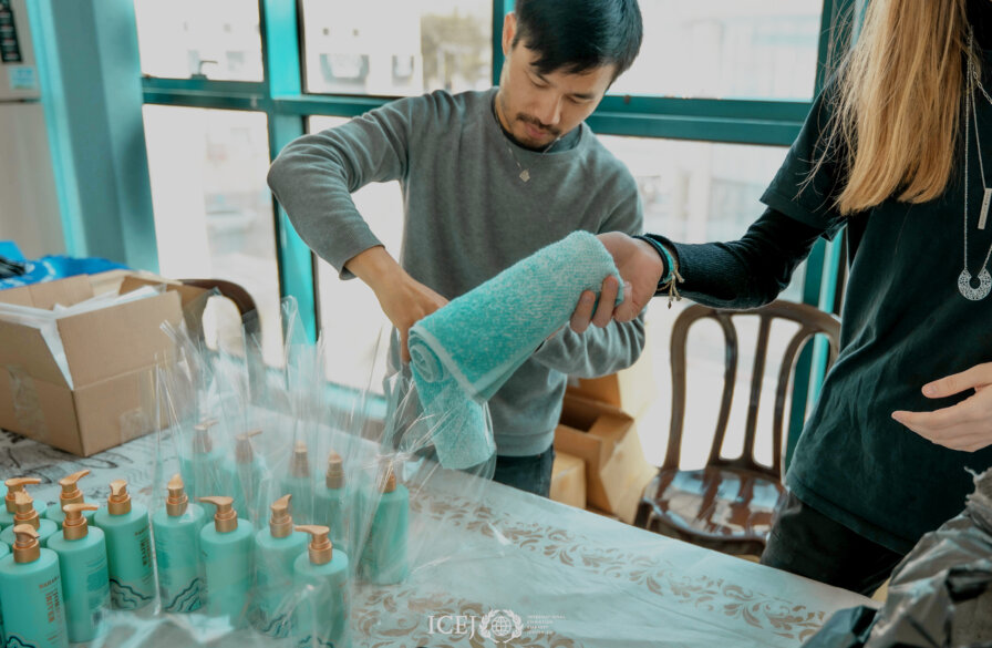 ICEJ staff packing Pesach gifts