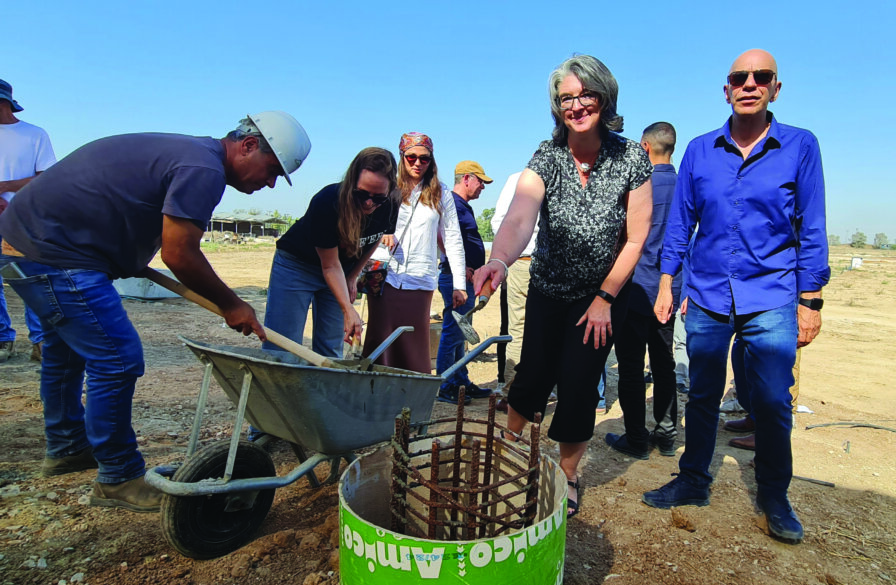ICEJ Vice President of AID & Aliyah Nicole Yoder at the ground-breaking ceremony to rebuild Kibbutz Be’eri.
