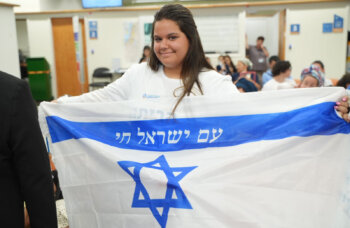 Girl holding an Israeli flag. (Photo: JAFI)