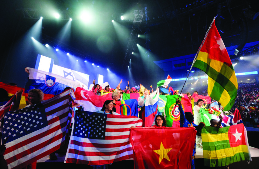 The flags of the nations are raised at the Roll Call of the Nations night at the Feast of Tabernacles 2018.