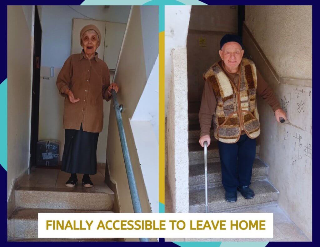 Elderly survivors are able to walk safely down stairs using new handrails