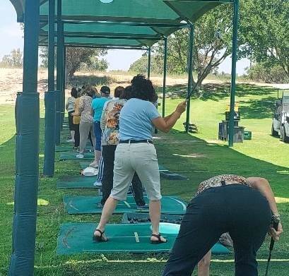 practising golf