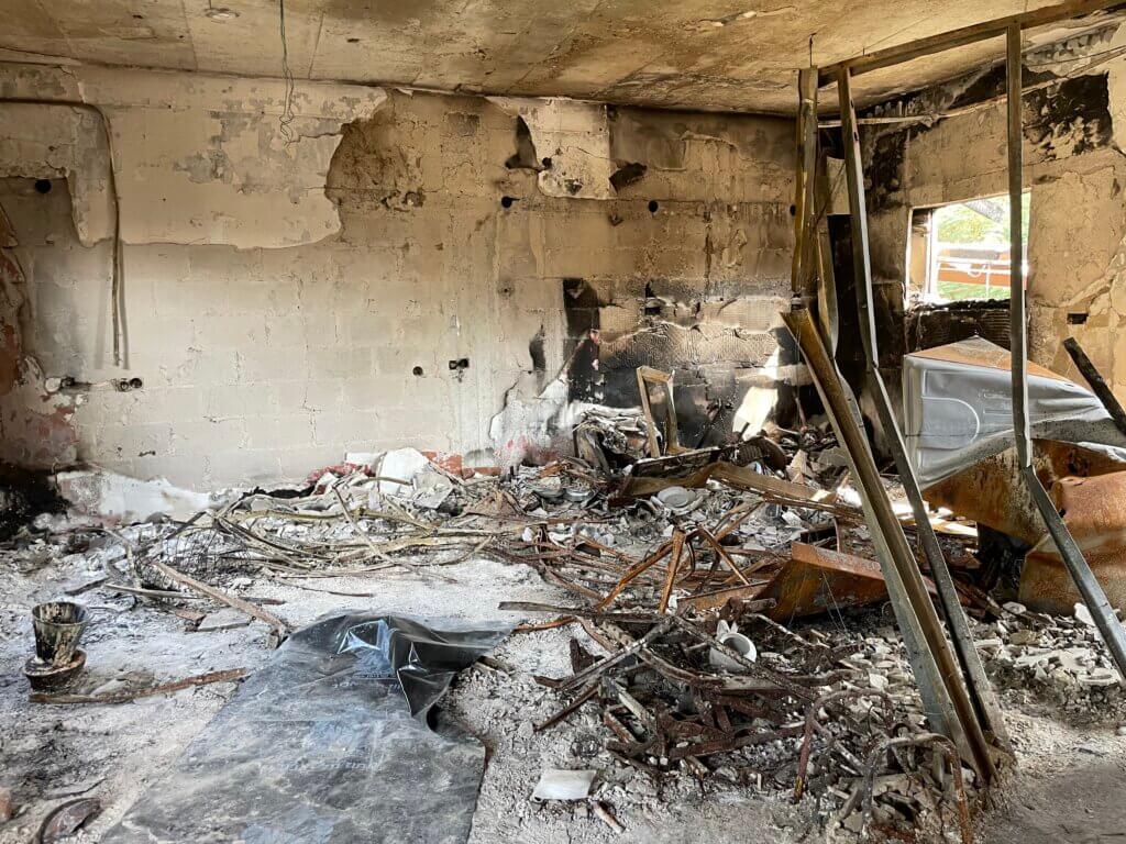 Destroyed homes in Nir Oz