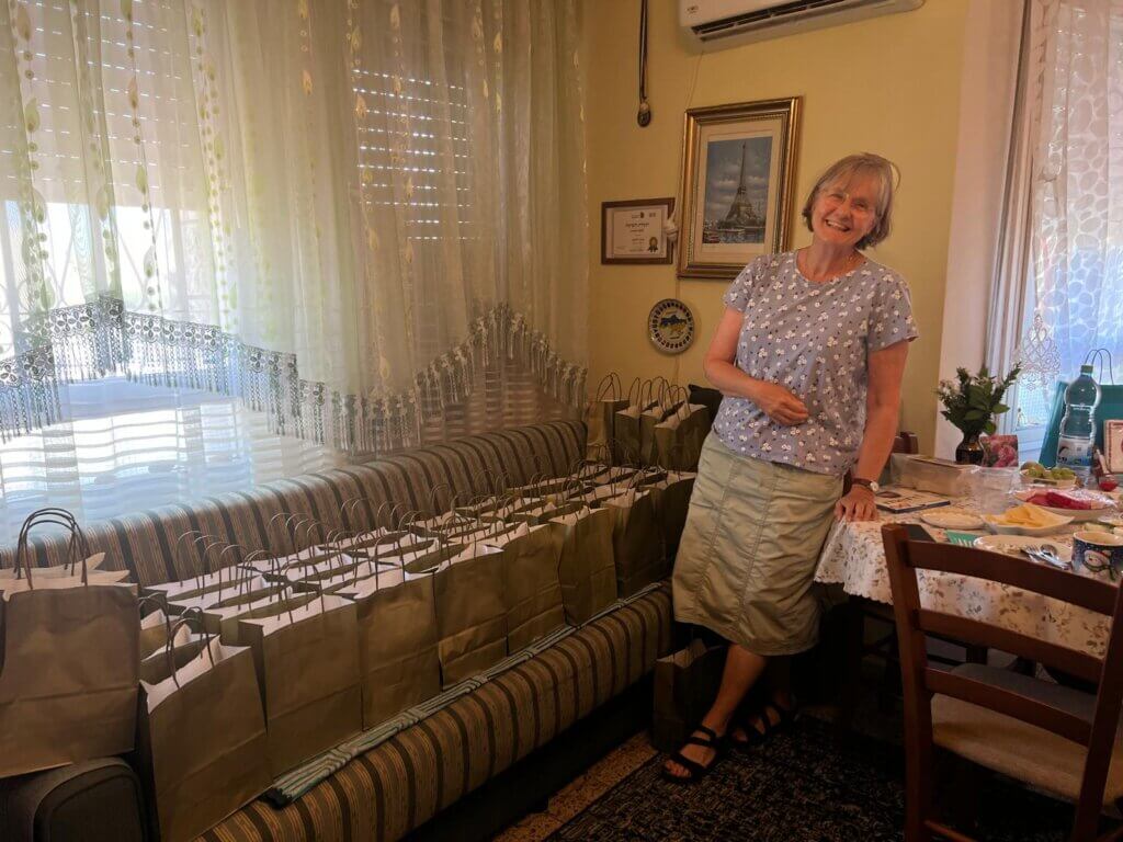 Corrie van Maanen with Rosh HaShanah gifts