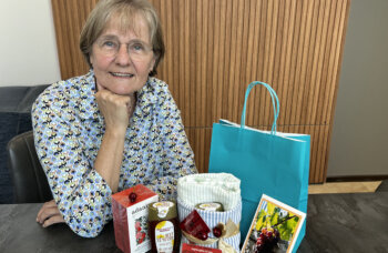 Corrie van Maanen with the Rosh HaShanah gifts