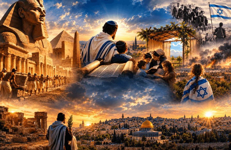 Ai-generated image of the people of Israel and Eqypt pyramids